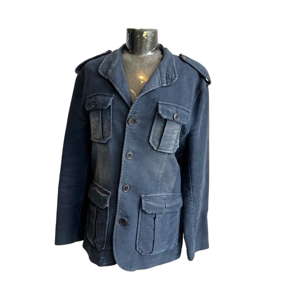 Men’s Joe Black Cotton Distressed Navy Jacket Sport Coat Size S Italian